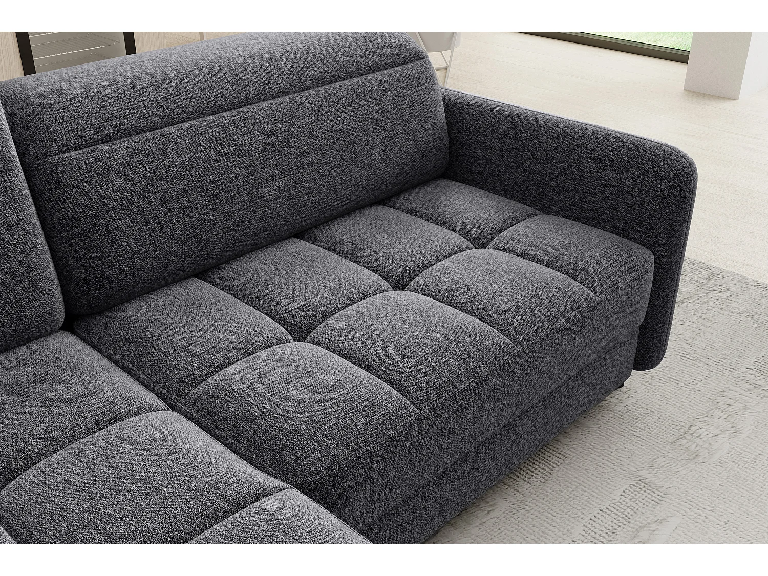 Kleine omvormbare stoffen hoekbank met opbergruimte BOREA 208 cm-Kleur Houtskool grijs-linkerhoek