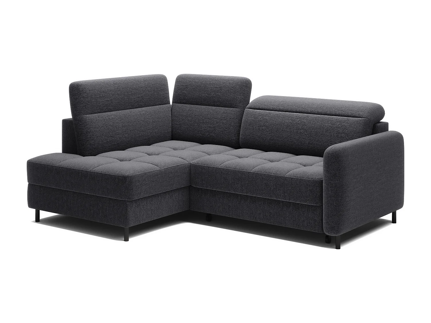 Kleine omvormbare stoffen hoekbank met opbergruimte BOREA 208 cm-Kleur Houtskool grijs-linkerhoek