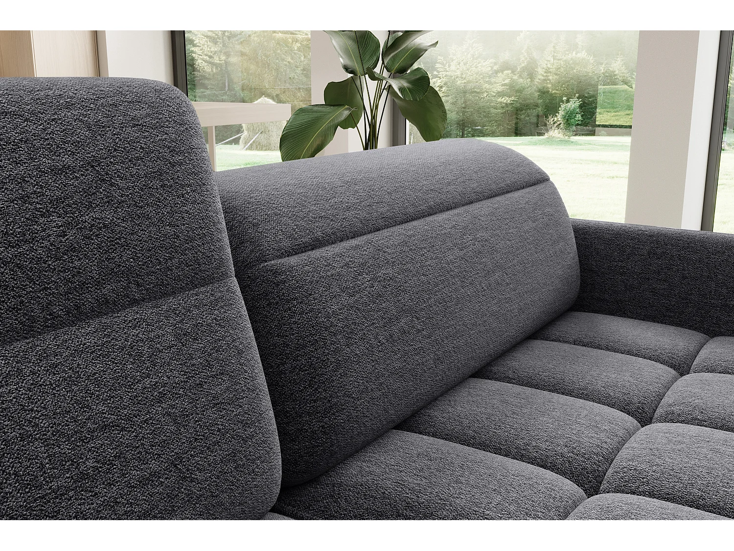 Kleine omvormbare stoffen hoekbank met opbergruimte BOREA 208 cm-Kleur Houtskool grijs-linkerhoek