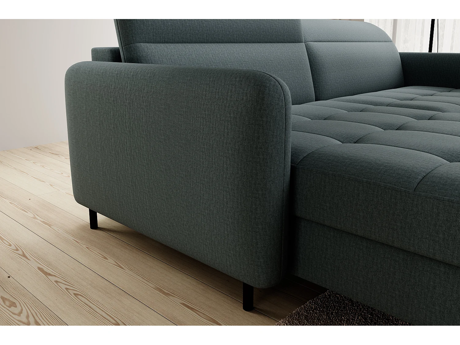 Petit canapé d’angle convertible tissu Kunder-Vert céladon-angle gauche