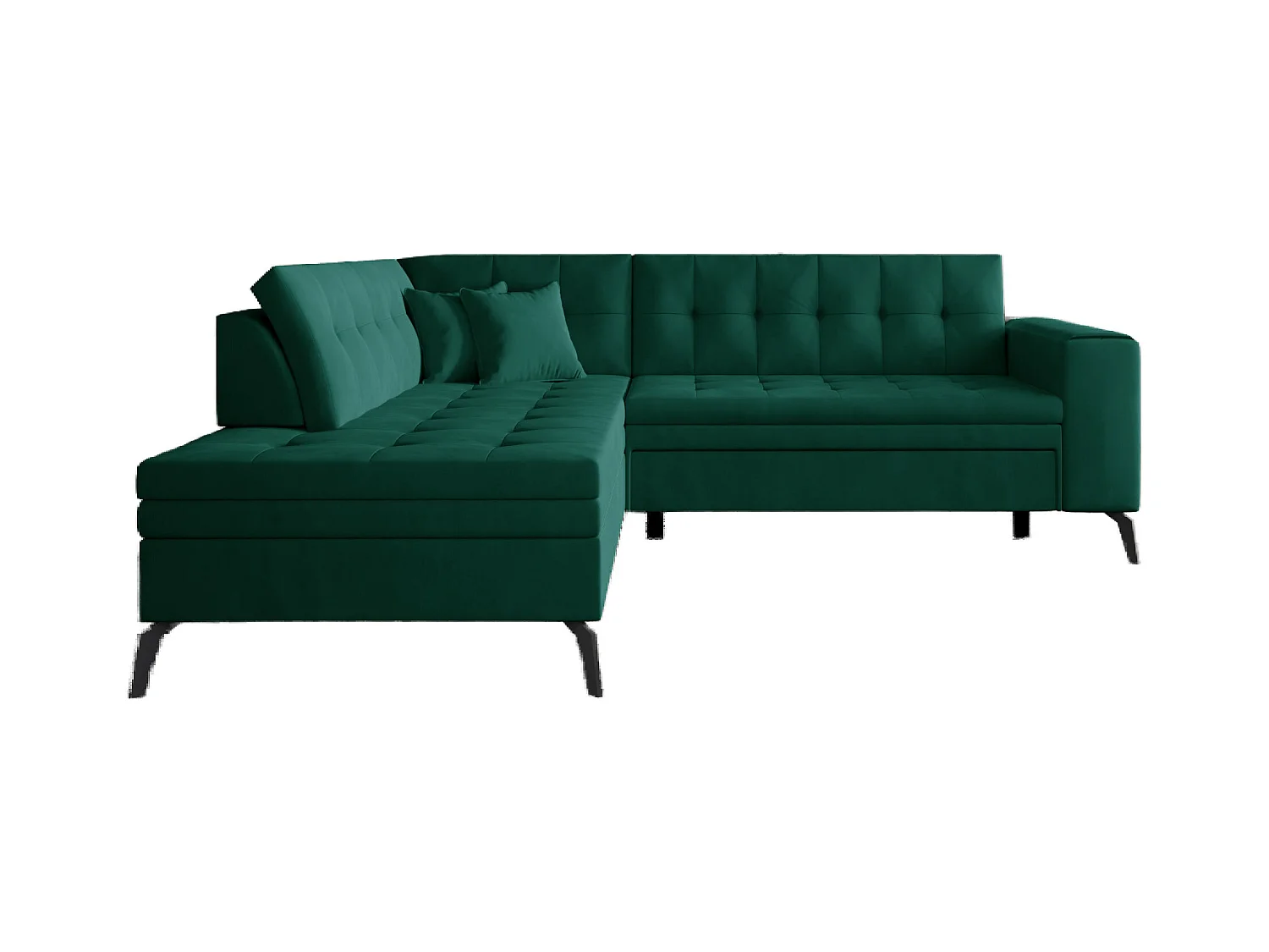 Canapé d'angle convertible velours LARRY - Pieds acier noir-Vert foncé-angle gauche