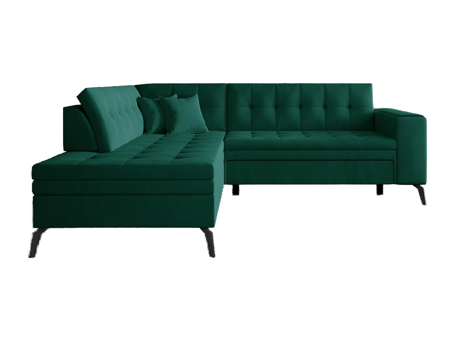 Canapé d'angle convertible velours LARRY - Pieds acier noir-Vert foncé-angle gauche