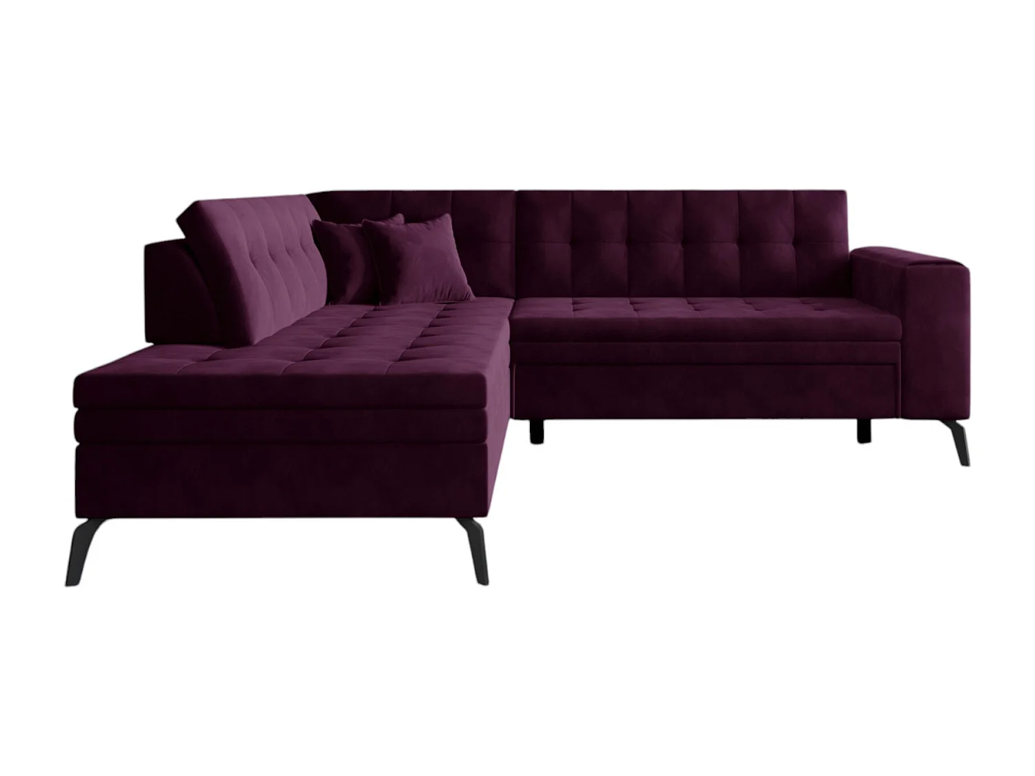 Canapé d'angle convertible velours LARRY - Pieds acier noir-Vert foncé-angle gauche