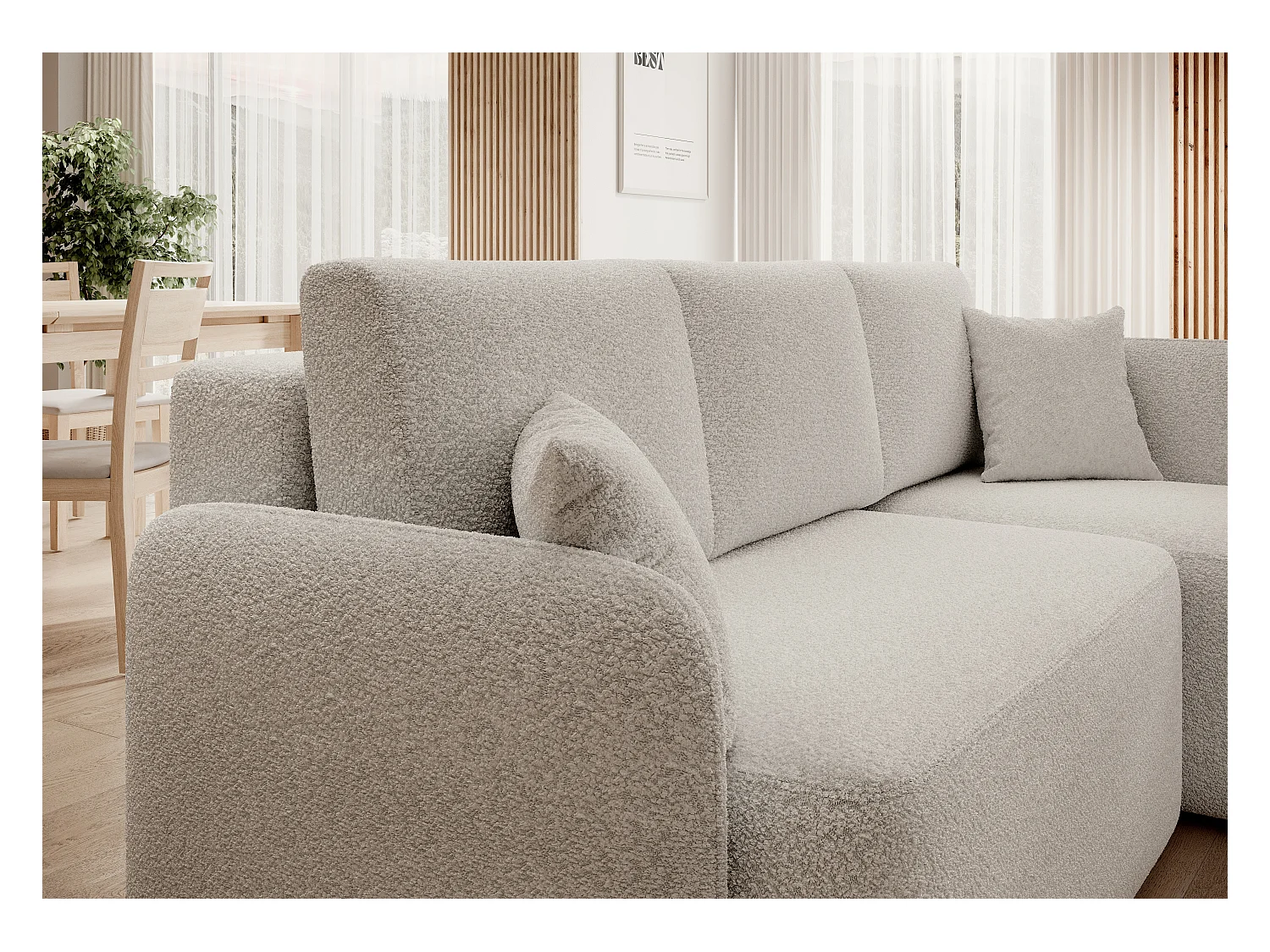 Petit canapé d'angle en tissu convertible avec coffre Takin 206cm-Blanc-angle droit