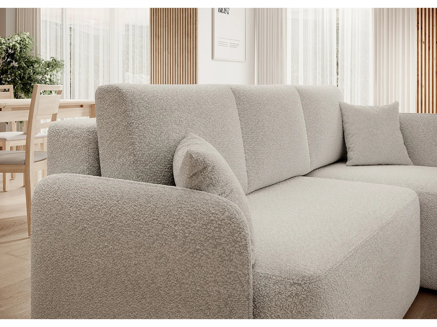 Petit canapé d'angle en tissu convertible avec coffre Takin 206cm-Blanc-angle droit