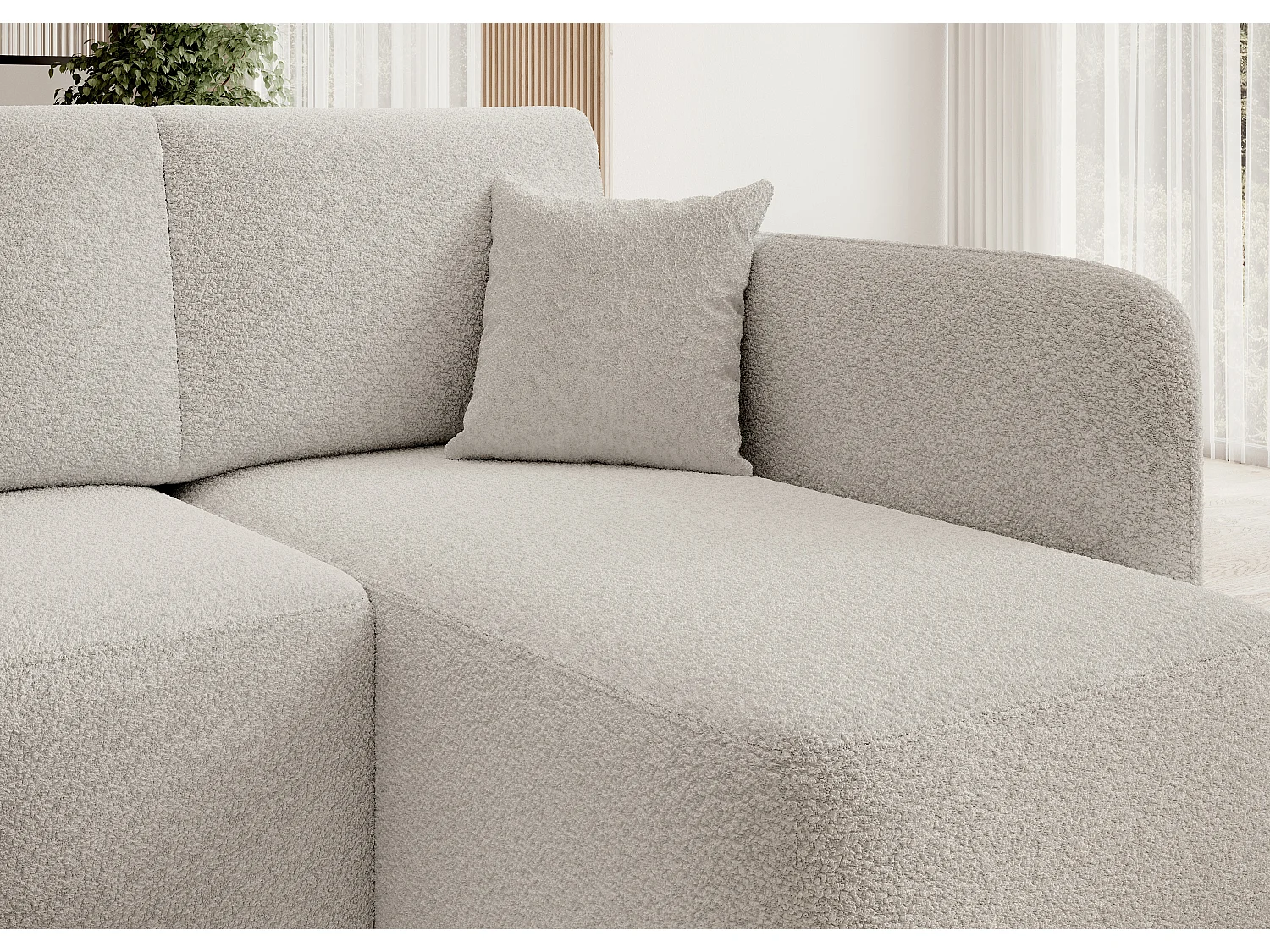 Petit canapé d'angle en tissu convertible avec coffre Takin 206cm-Blanc-angle droit