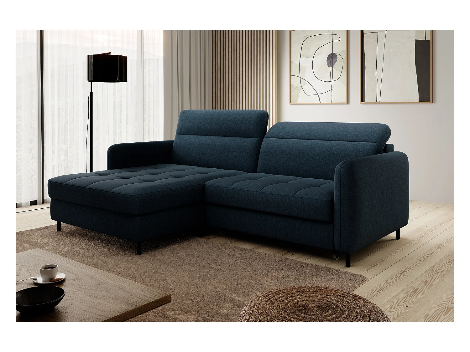 Petit canapé d’angle convertible tissu Kunder-Bleu pétrole-angle gauche