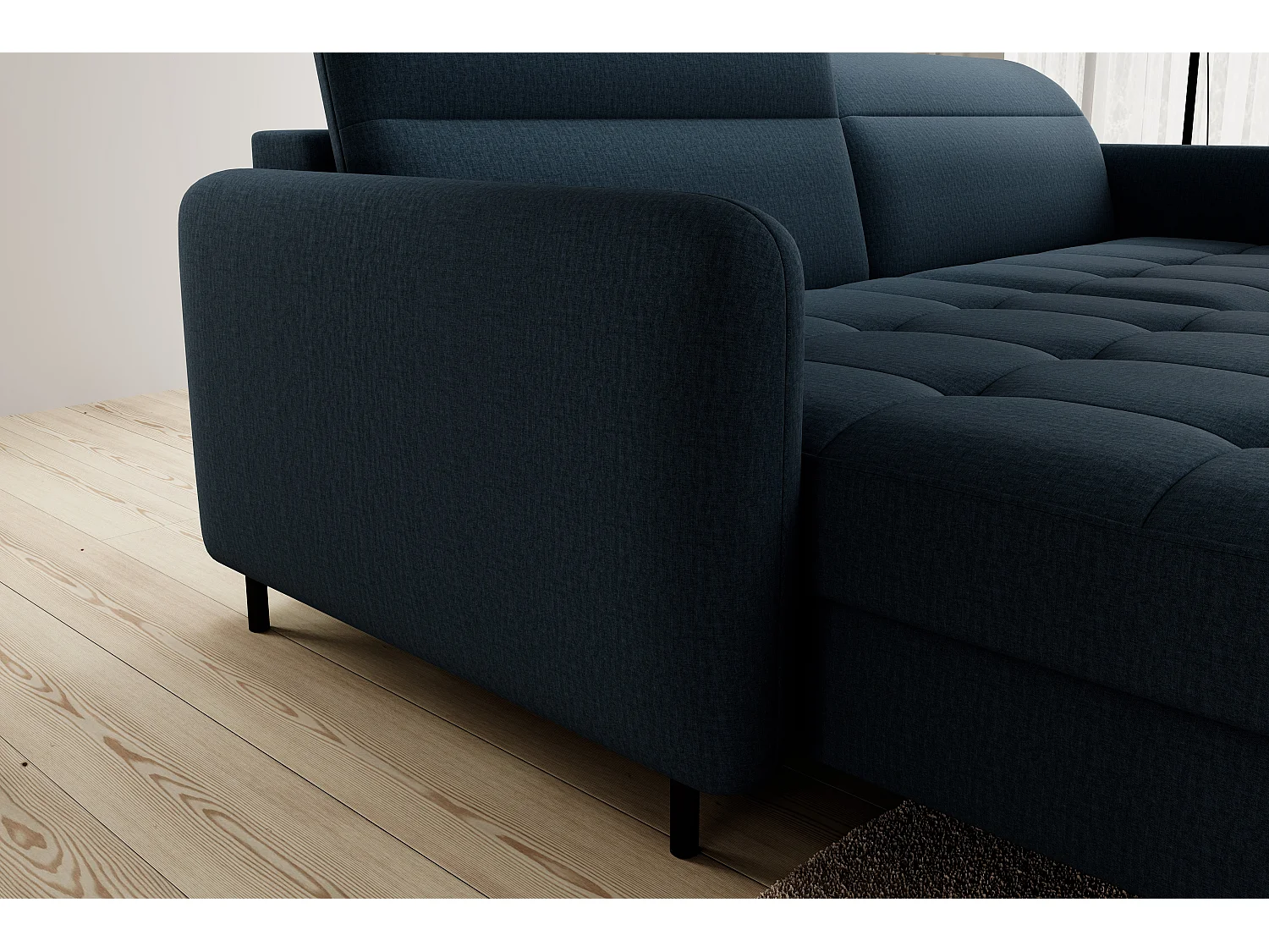 Petit canapé d’angle convertible tissu Kunder-Bleu pétrole-angle gauche