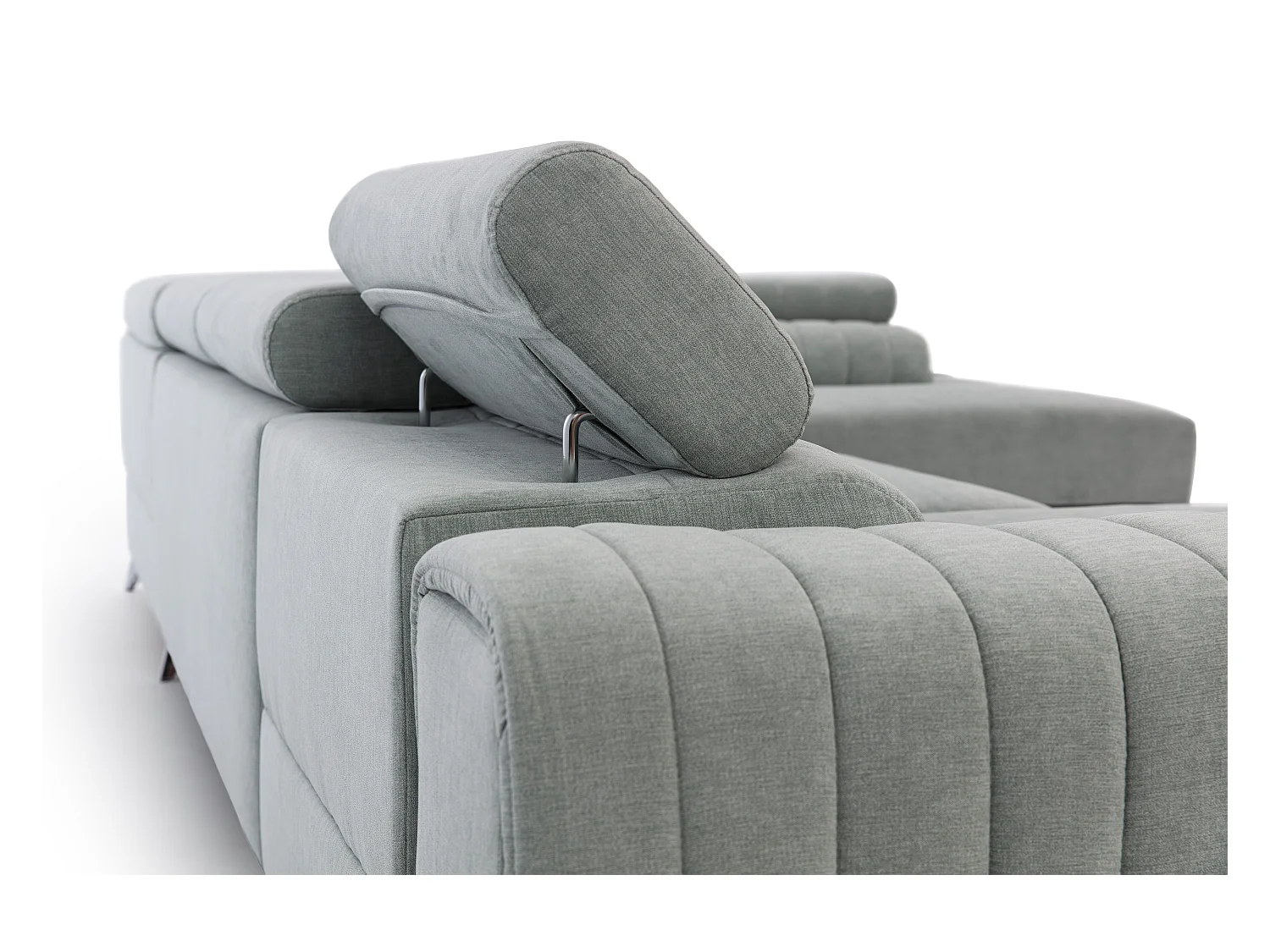 Canapé en U convertible KALANTE velours - Coffre de rangement et appuie-têtes réglables-Gris-Coffre à droite