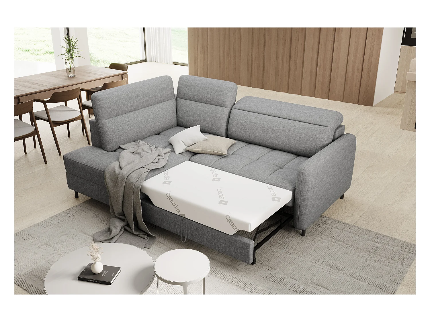 Kleine omvormbare stoffen hoekbank met opbergruimte BOREA 208 cm-Kleur Grijs-linkerhoek