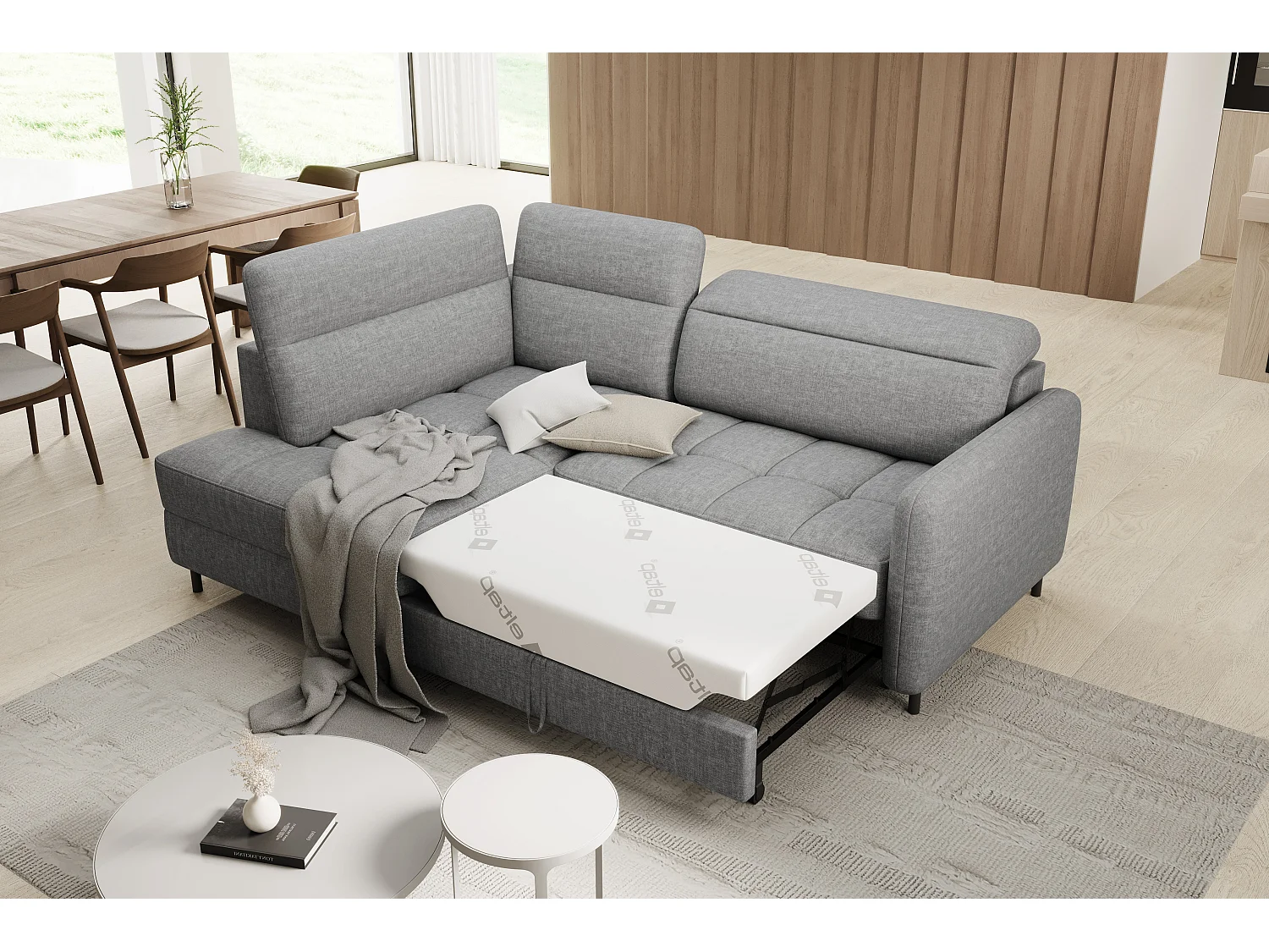 Petit canapé d'angle en tissu convertible avec coffre BOREA 208cm-Gris-angle gauche