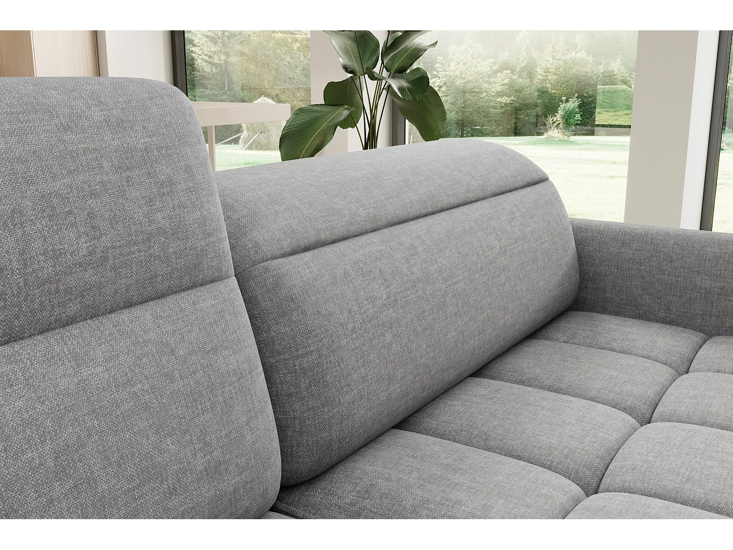 Petit canapé d'angle en tissu convertible avec coffre BOREA 208cm-Gris-angle gauche