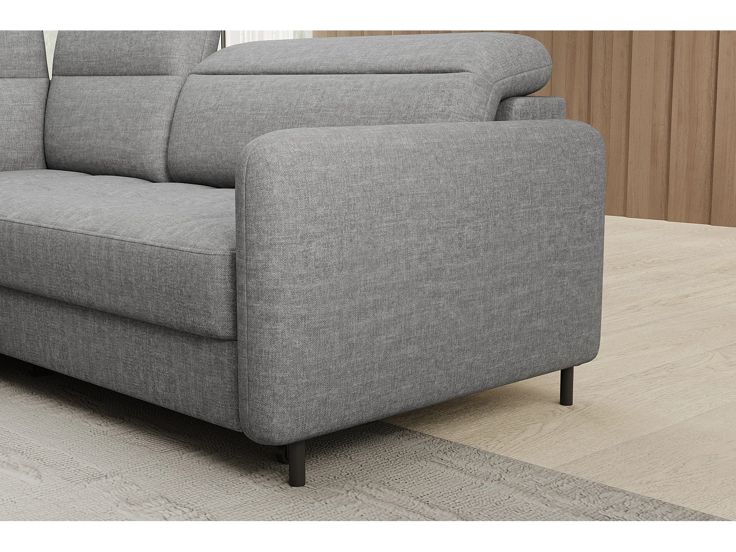 Petit canapé d'angle en tissu convertible avec coffre BOREA 208cm-Gris-angle gauche