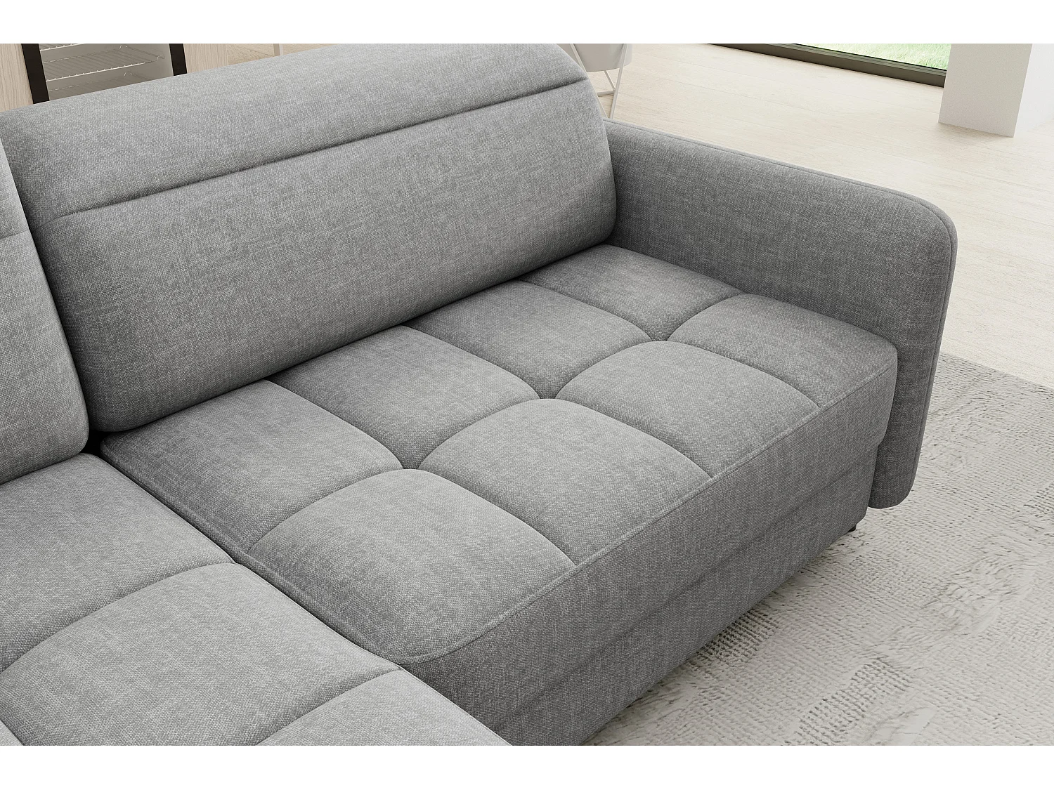 Petit canapé d'angle en tissu convertible avec coffre BOREA 208cm-Gris-angle gauche