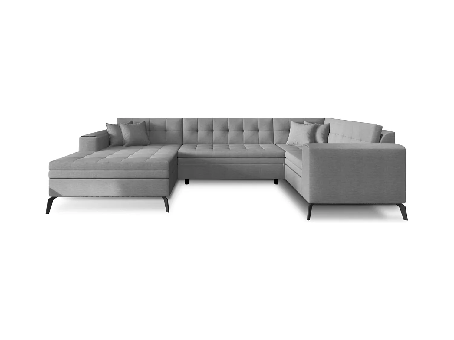 Canapé panoramique convertible BONTY tissu matelassé-Gris clair chiné-Méridienne A gauche