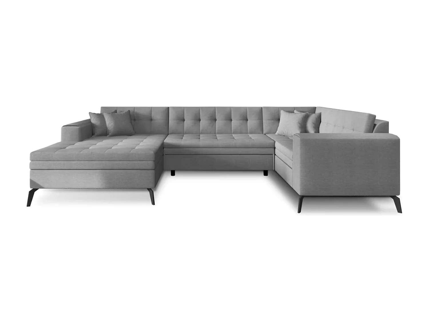 Canapé panoramique convertible BONTY tissu matelassé-Gris clair chiné-Méridienne A gauche