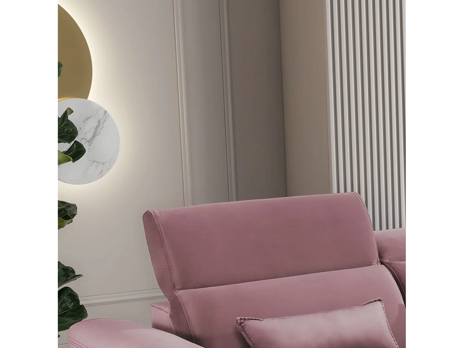 Canapé d'angle convertible velours appuis-tête réglables ASTORIA - Coffre et pieds bois noir-Vieux rose-angle droit