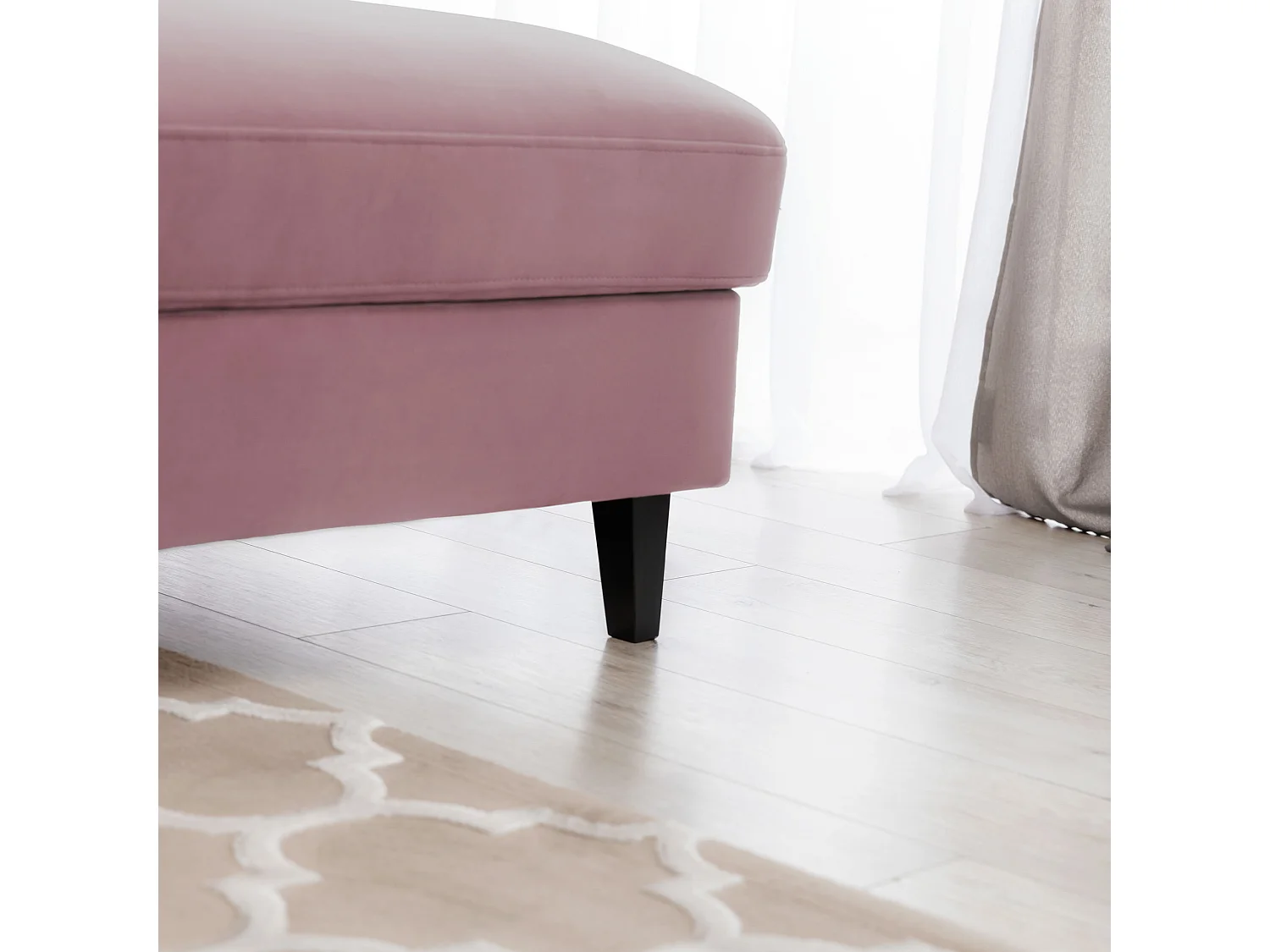 Canapé d'angle convertible velours appuis-tête réglables ASTORIA - Coffre et pieds bois noir-Vieux rose-angle droit