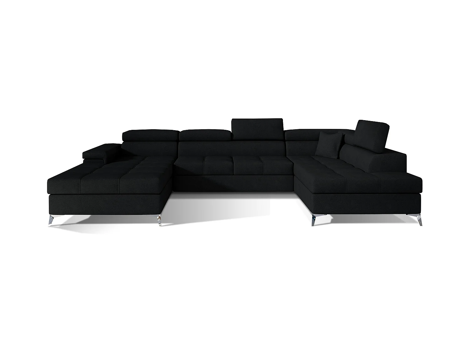 Canapé panoramique convertible KUTTY velours - Rangement et têtières réglables-Noir-Coffre à droite