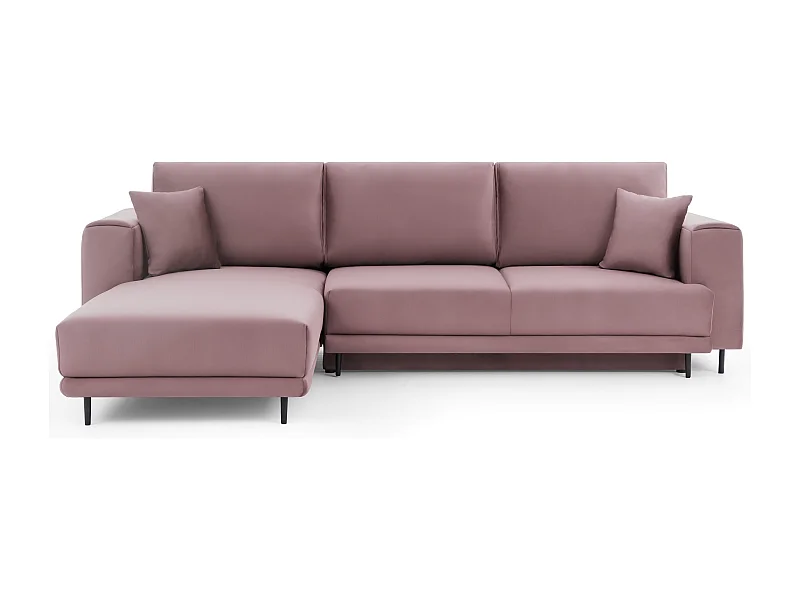 Canapé d'angle convertible velours DAVINA - Coffre et pieds métal noir-Vieux rose-angle gauche