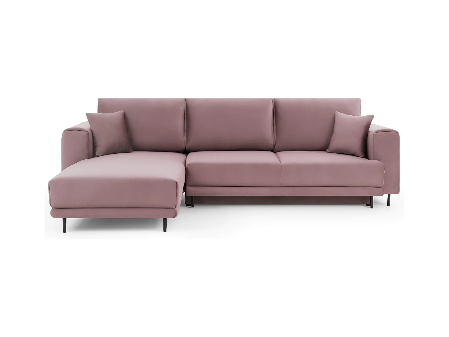 Canapé d'angle convertible velours DAVINA - Coffre et pieds métal noir-Vieux rose-angle gauche