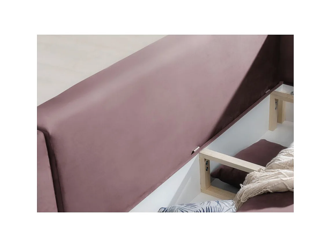 Canapé d'angle convertible velours DAVINA - Coffre et pieds métal noir-Vieux rose-angle gauche