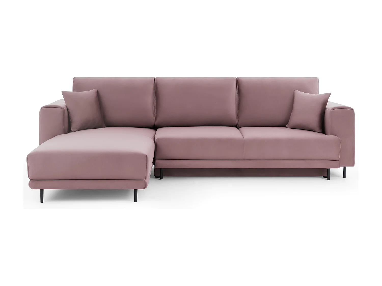 Canapé d'angle convertible velours DAVINA - Coffre et pieds métal noir-Vieux rose-angle gauche