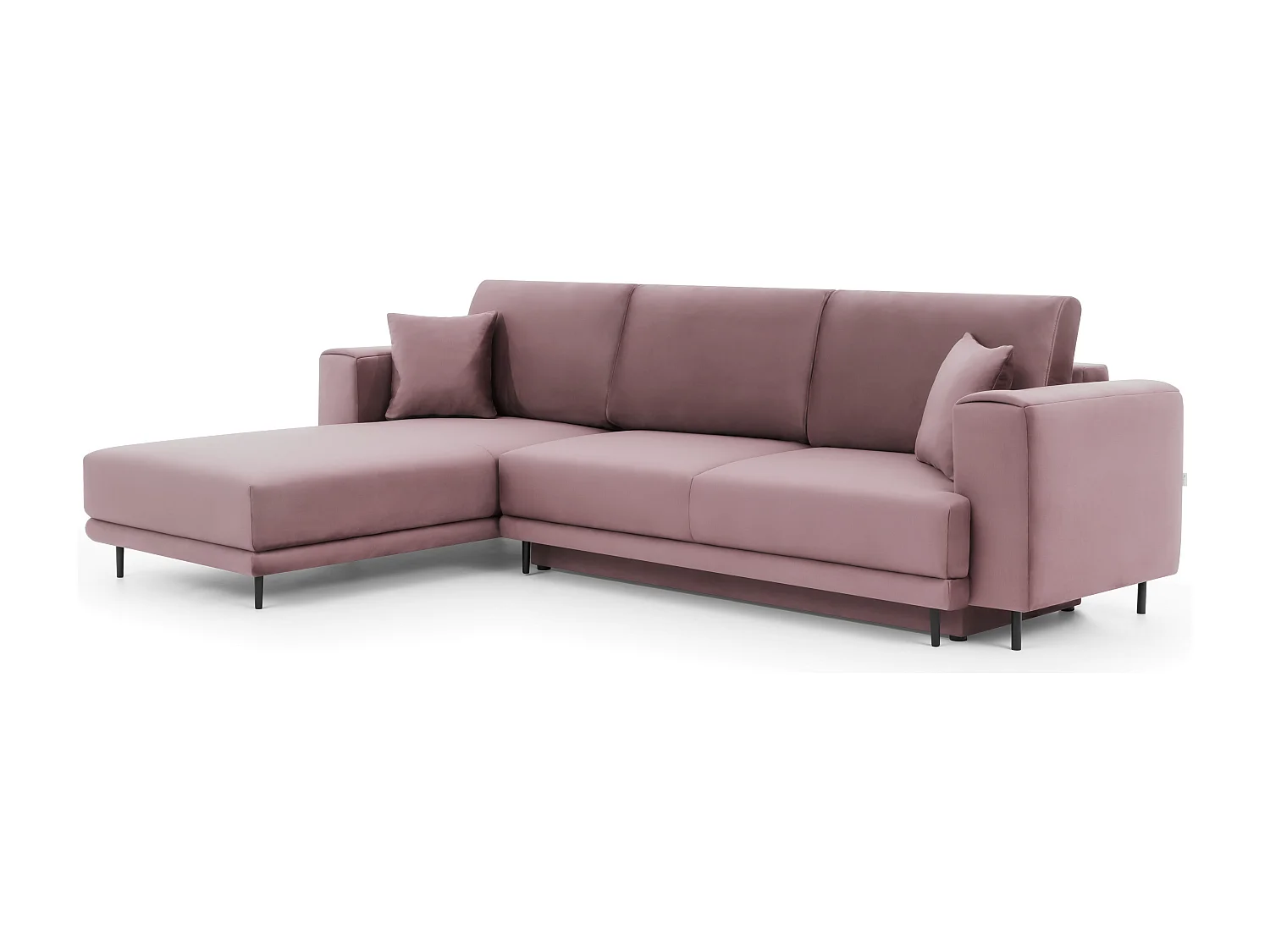 Canapé d'angle convertible velours DAVINA - Coffre et pieds métal noir-Vieux rose-angle gauche