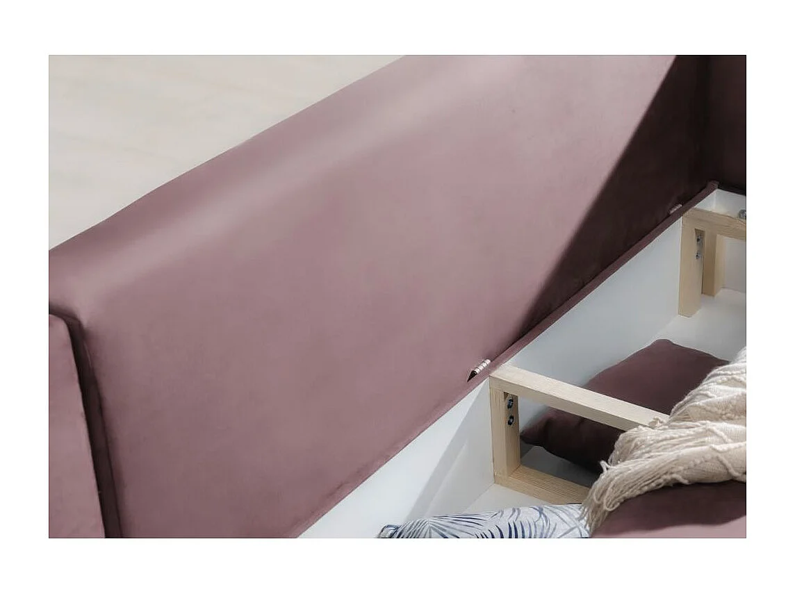 Canapé d'angle convertible velours DAVINA - Coffre et pieds métal noir-Vieux rose-angle gauche