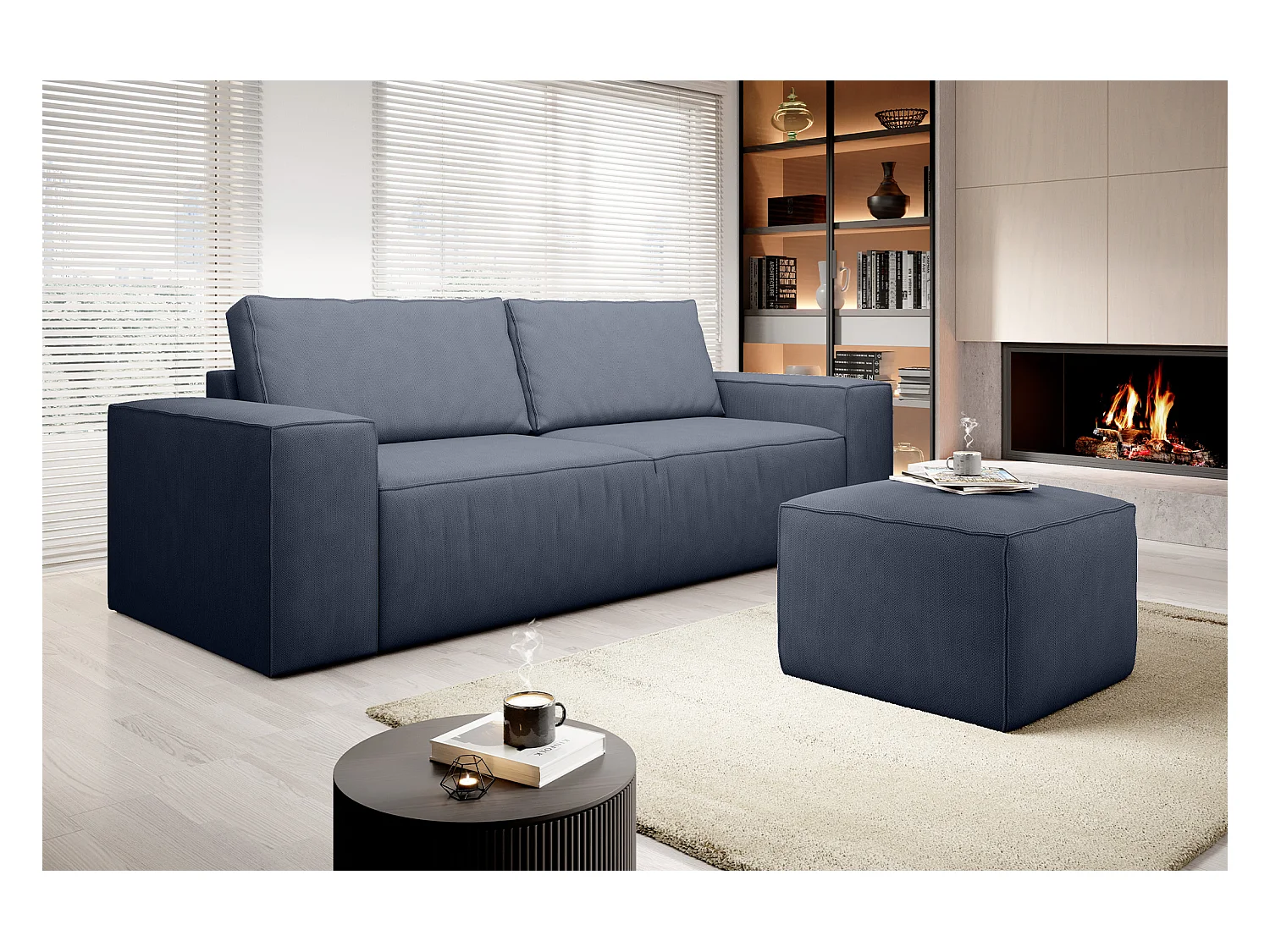 Grand canapé convertible en tissu WILACE - Confort moderne et élégant-Bleu turquin