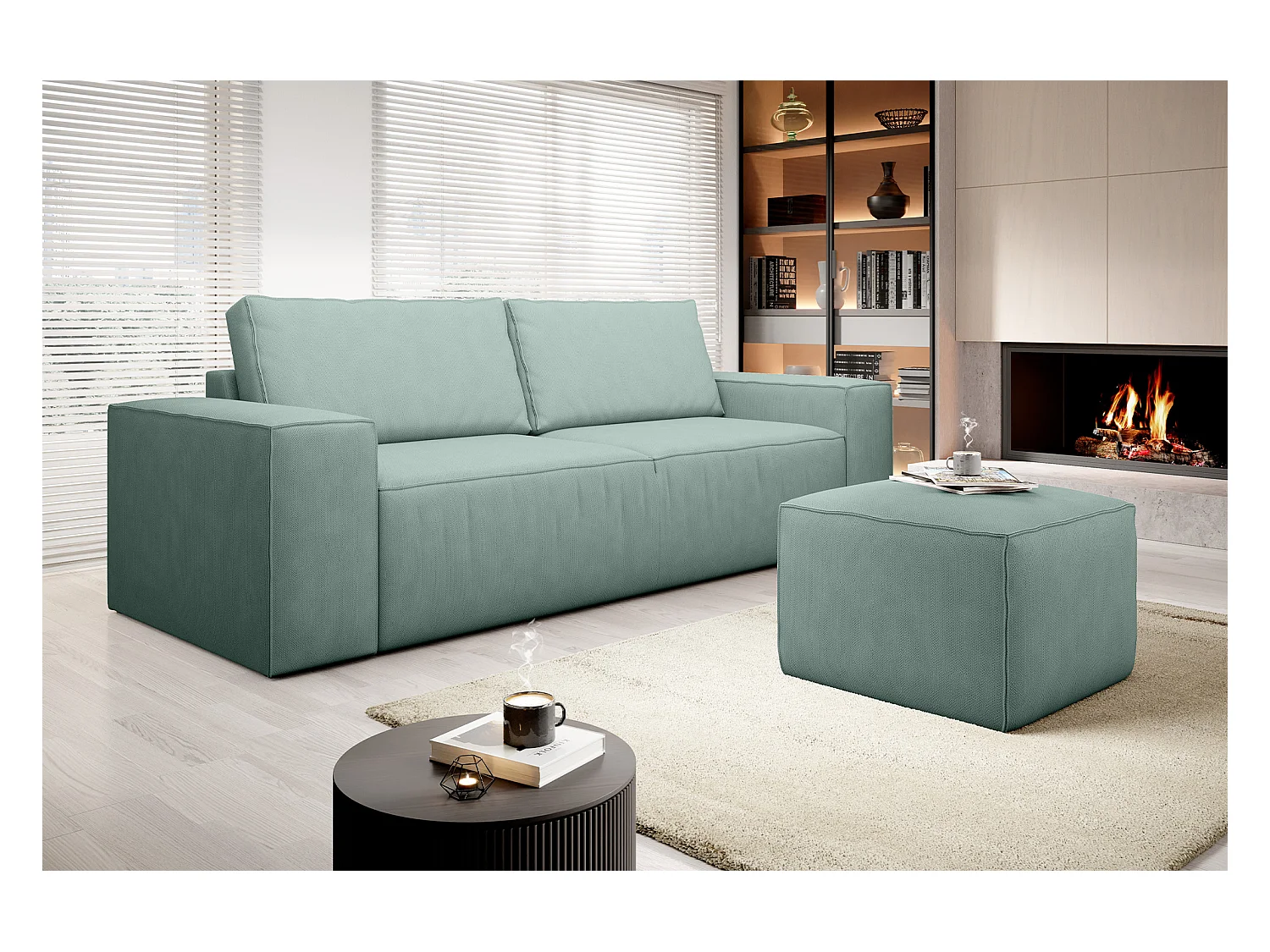 Grand canapé convertible en tissu WILACE - Confort moderne et élégant-Bleu turquin