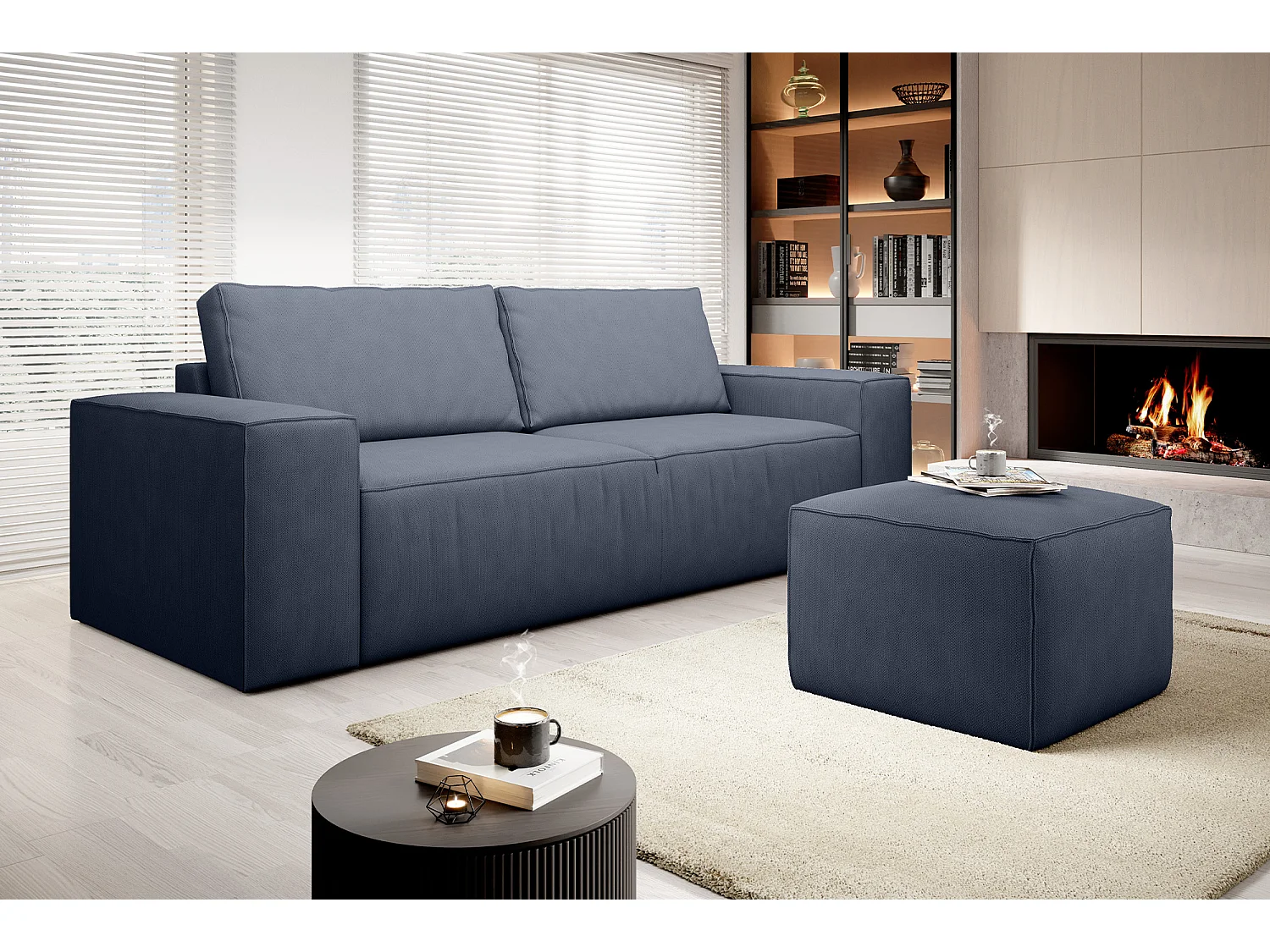 Grand canapé convertible en tissu WILACE - Confort moderne et élégant-Bleu turquin