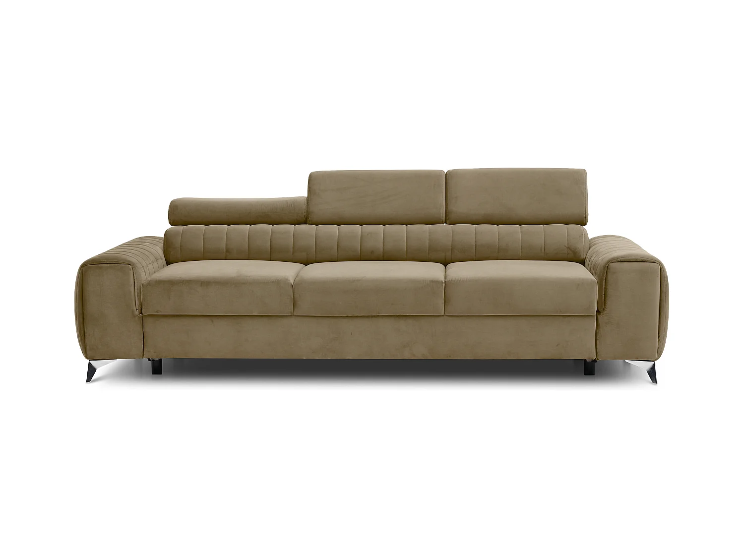 Canapé convertible velours LOZA - Appuis-tête réglables et pieds acier chromé-Beige