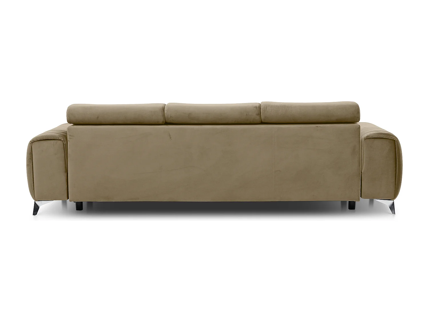 Canapé convertible velours LOZA - Appuis-tête réglables et pieds acier chromé-Beige