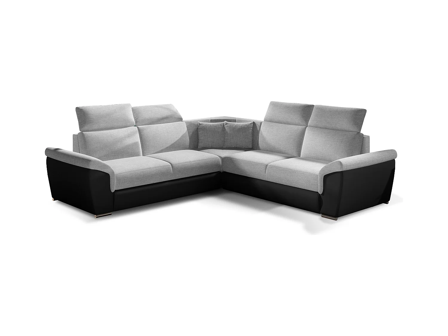 Canapé d'angle réversible et convertible bi-matières Neo - Pieds acier chromé-Noir/Gris clair