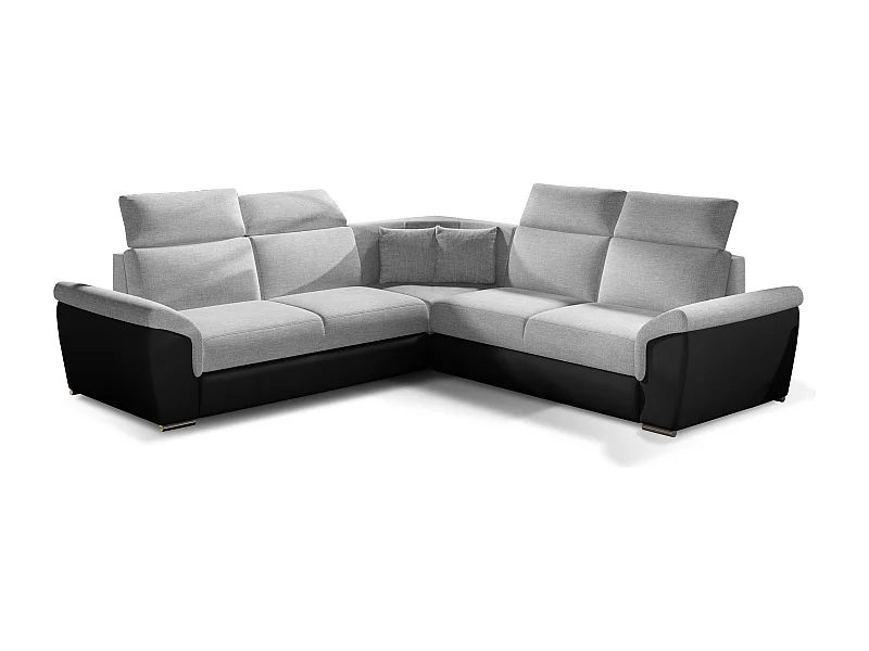 Canapé d'angle réversible et convertible bi-matières Neo - Pieds acier chromé-Noir/Gris clair