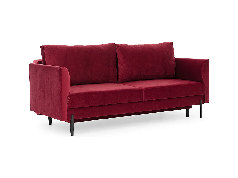 Canapé convertible en velours ROBBY – Rangement et pieds métal noir-Bleu nuit