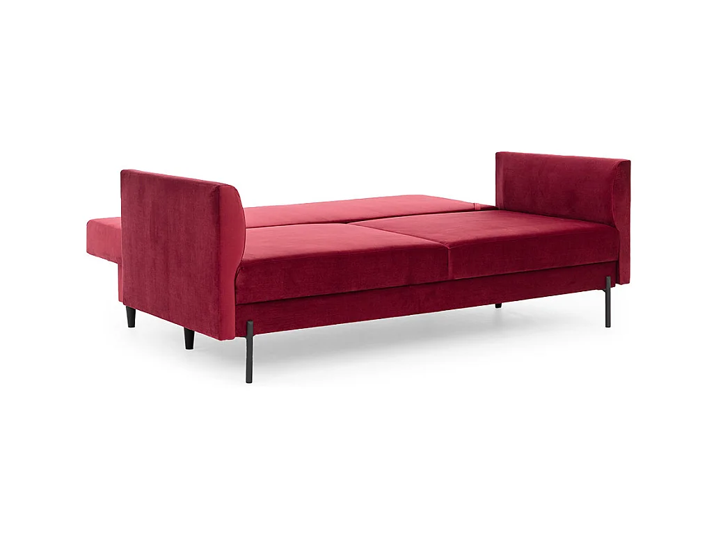 Canapé convertible en velours ROBBY – Rangement et pieds métal noir-Bleu nuit