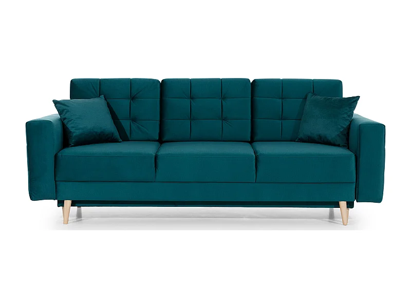 Canapé convertible velours ANSKA - Pieds bois naturel-Vert forêt