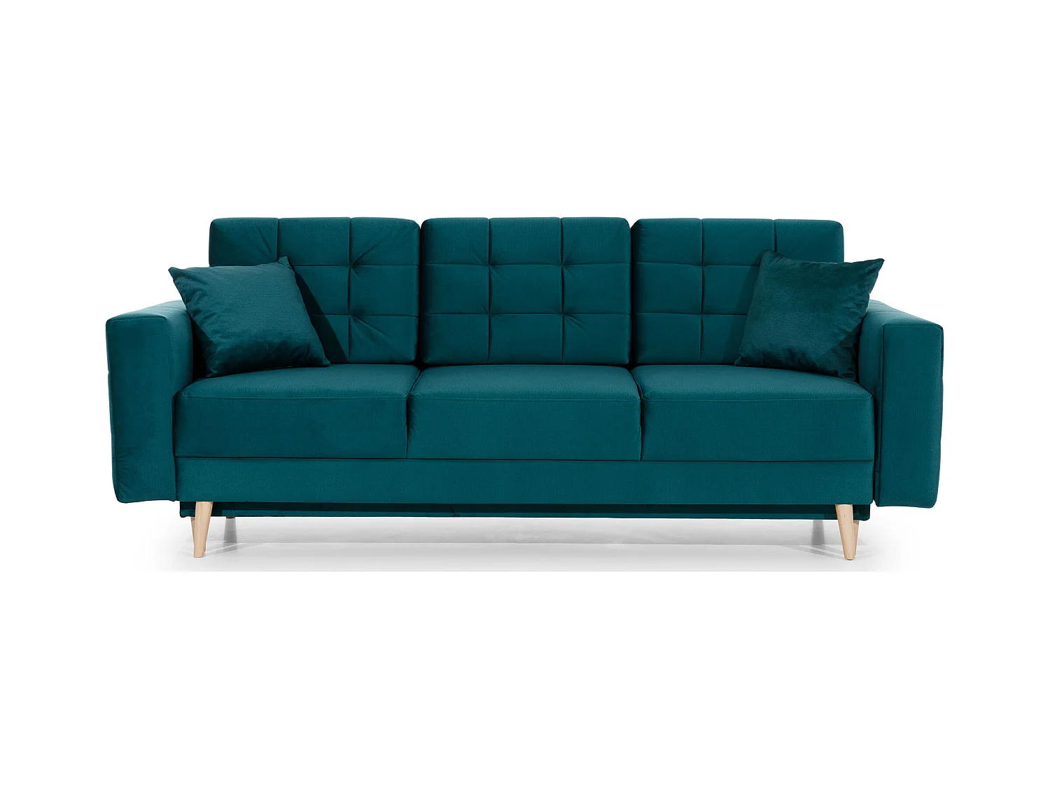 Canapé convertible velours ANSKA - Pieds bois naturel-Vert forêt