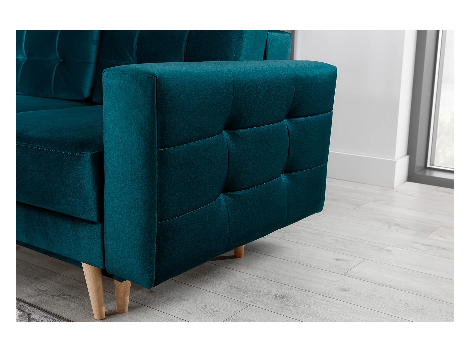 Canapé convertible velours ANSKA - Pieds bois naturel-Vert forêt