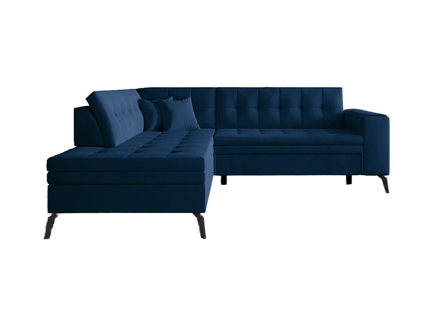 Canapé d'angle convertible velours LARRY - Pieds acier noir-Bleu nuit-angle gauche