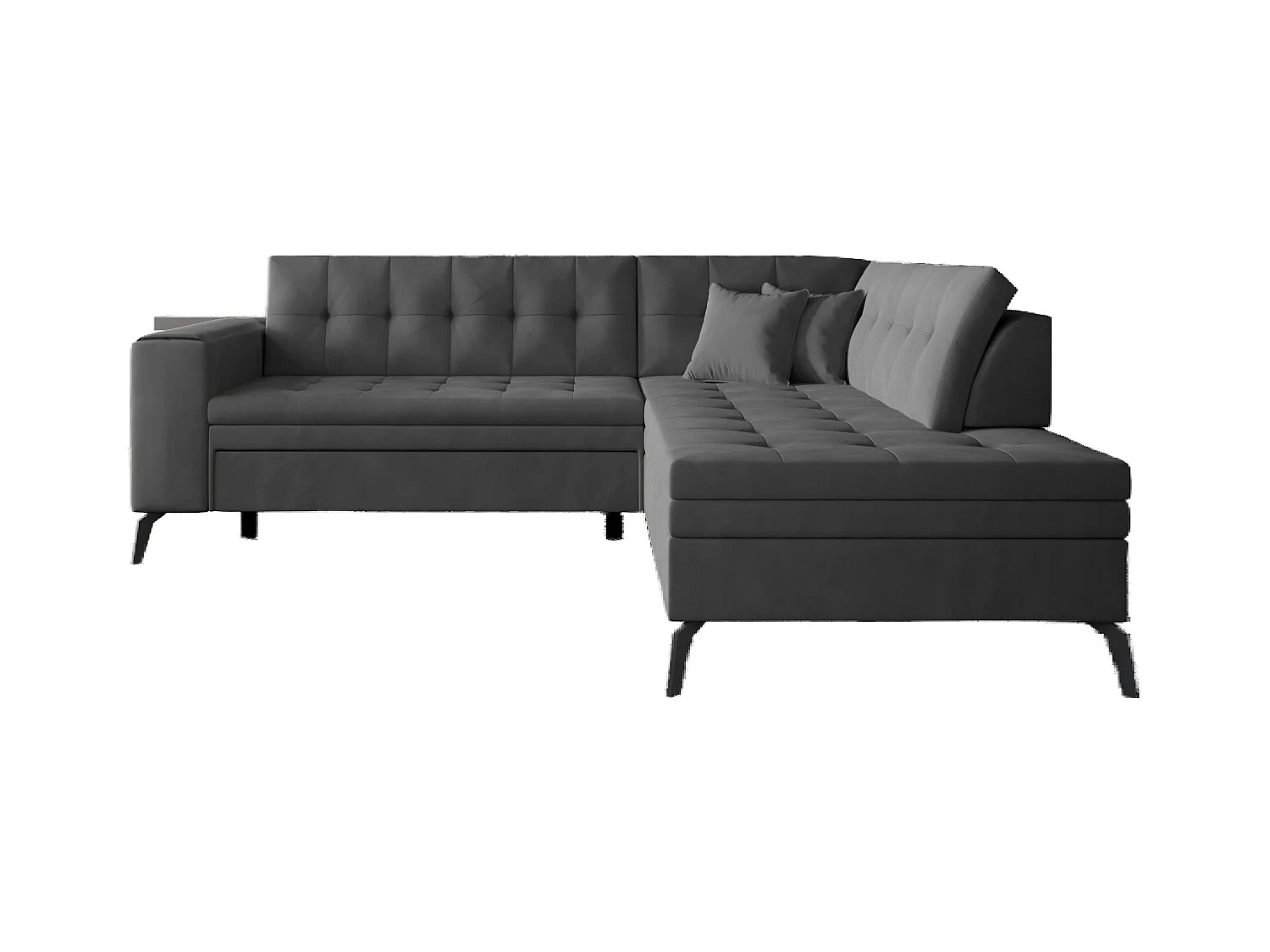 Canapé d'angle convertible velours LARRY - Pieds acier noir-Gris foncé-angle droit