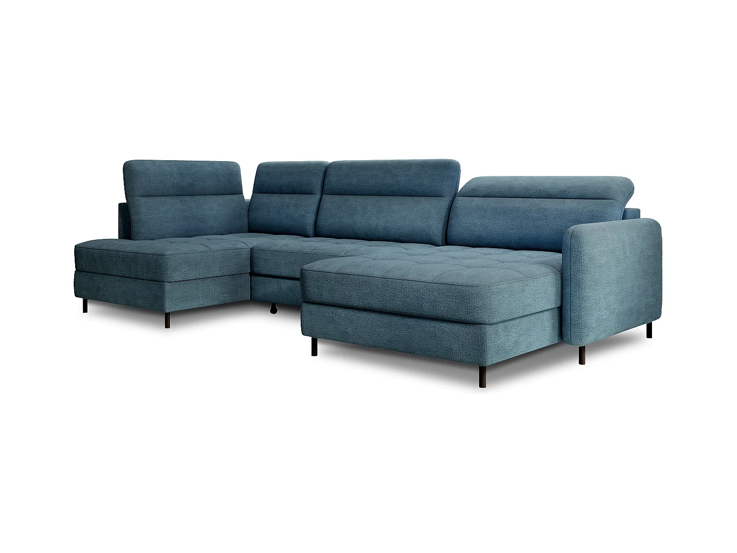 Canapé panoramique convertible BENTO en tissu avec coffre de rangement-Bleu canard-angle droit