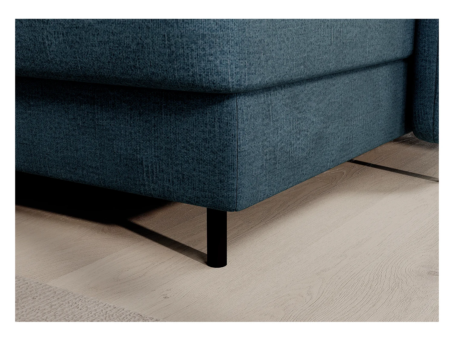 Canapé panoramique convertible BENTO en tissu avec coffre de rangement-Bleu canard-angle droit