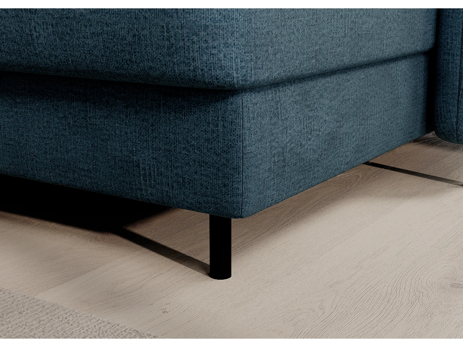 Canapé panoramique convertible BENTO en tissu avec coffre de rangement-Bleu canard-angle droit