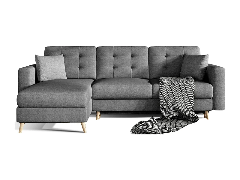 Canapé d'angle convertible et réversible tissu ANSKA - Pieds bois naturel-Gris foncé