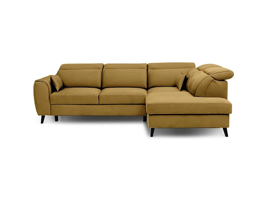 Canapé d'angle convertible avec rangement velours NOBLESSE - Pieds bois noir-Jaune chamoix-angle droit