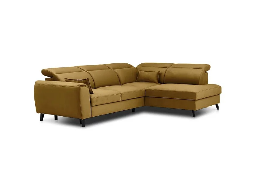 Canapé d'angle convertible avec rangement velours NOBLESSE - Pieds bois noir-Jaune chamoix-angle droit