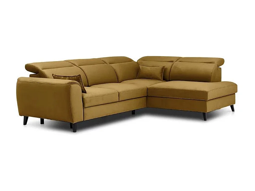 Canapé d'angle convertible avec rangement velours NOBLESSE - Pieds bois noir-Jaune chamoix-angle droit